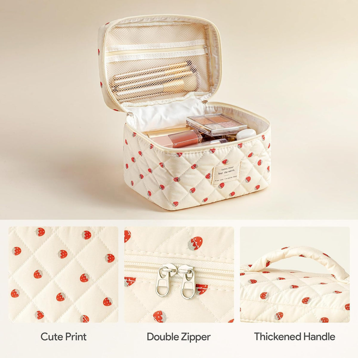 HBselect floral cosmetic bag interior designed to hold brushes, palettes, and skincare.