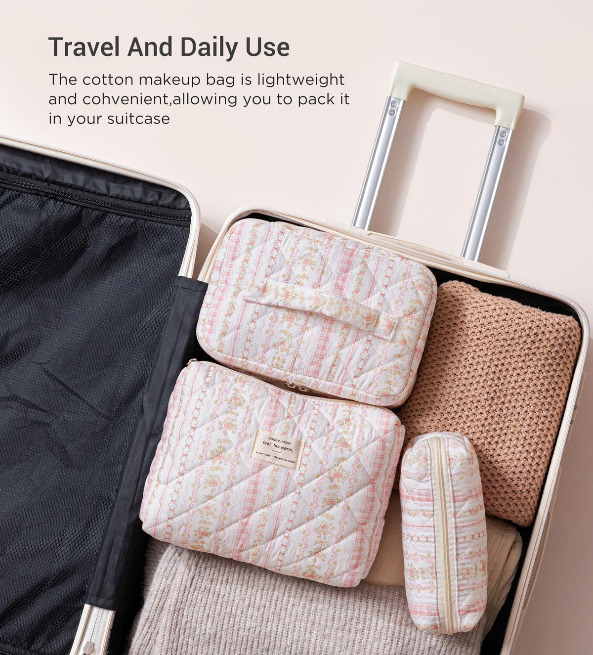 HBselect quilted makeup bag interior organization with compartments for tools