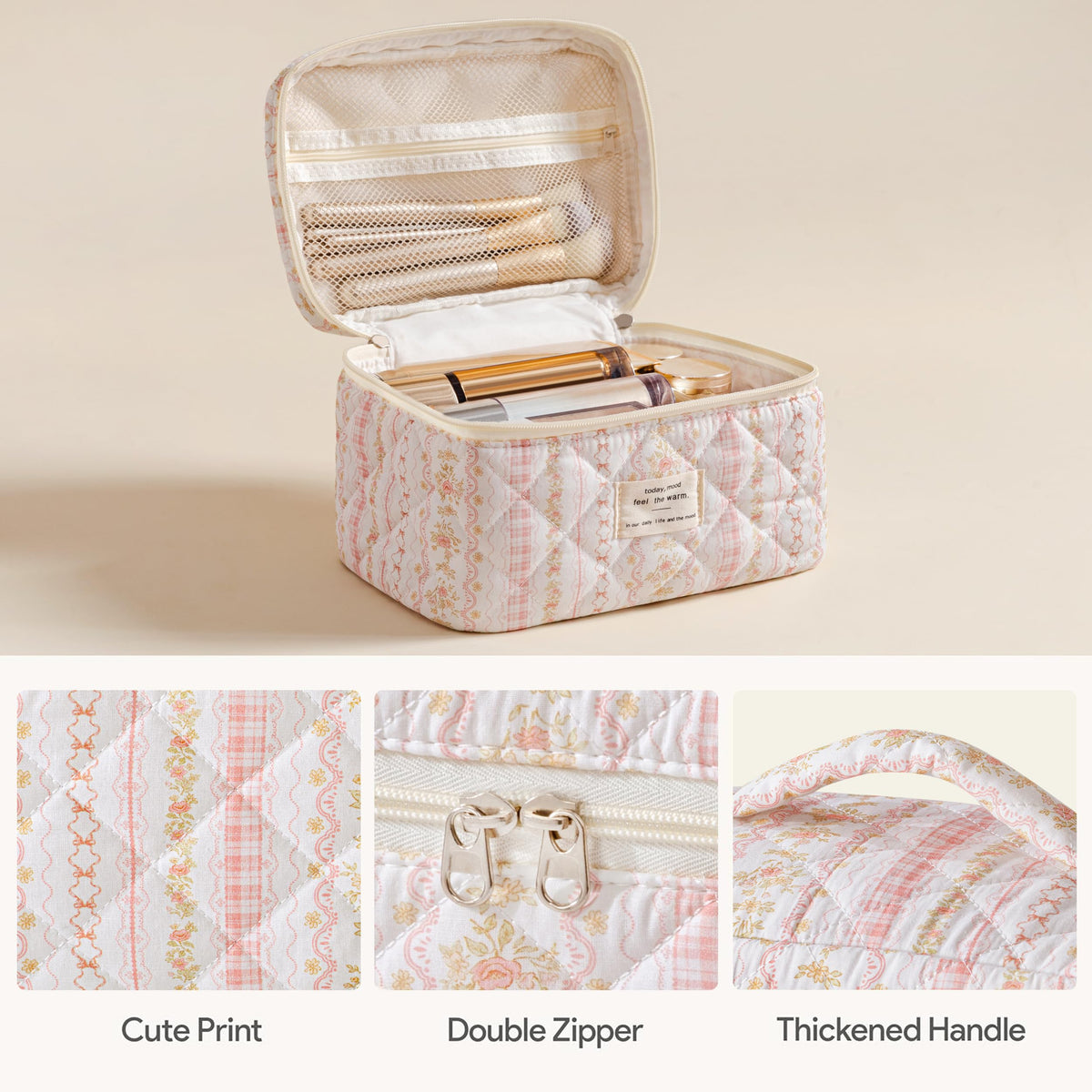 HBselect quilted makeup bag large capacity ideal for travel and daily routines