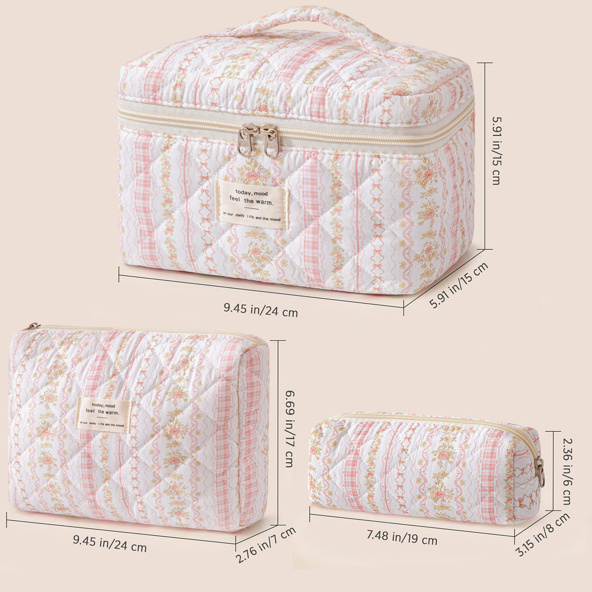 HBselect quilted makeup bag soft cotton material with skin-friendly feel