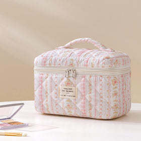 HBselect quilted makeup bag travel use demonstrated for on-the-go storage