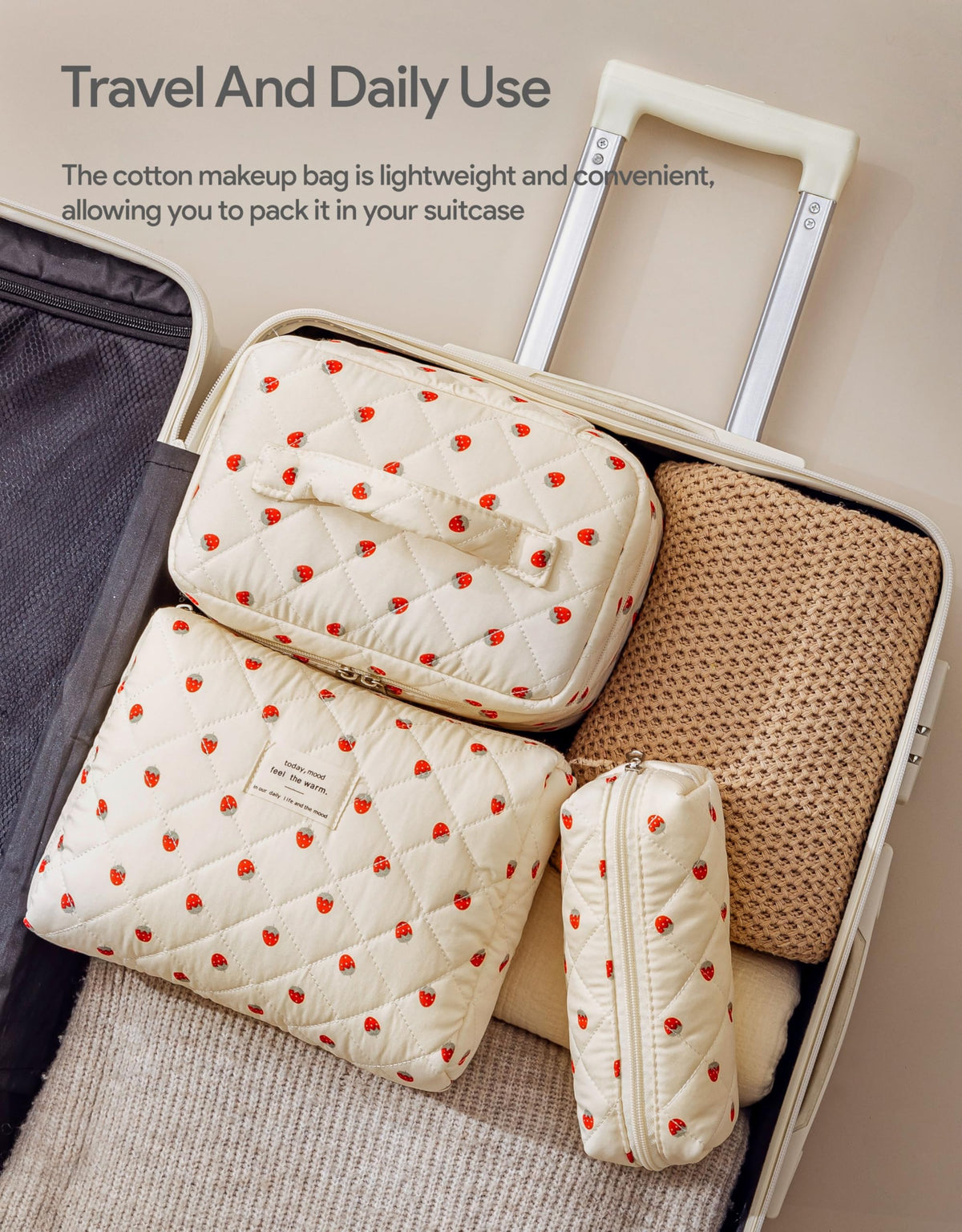 HBselect travel kit in handbag demonstrates large capacity fits everyday essentials.