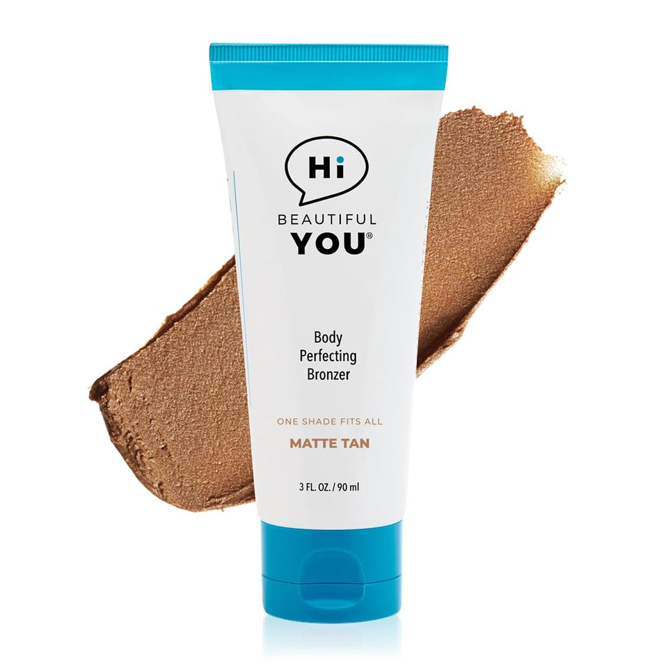 HBY BE YOU BODY BRONZER bottle close-up highlights premium hydrating formula