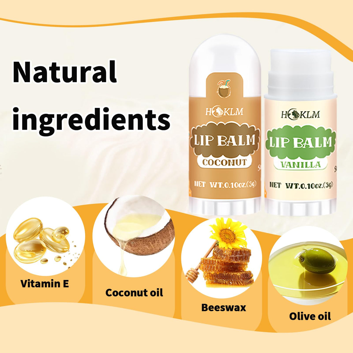 HCKLM mini lip balm vanilla flavor nourishes dry lips.