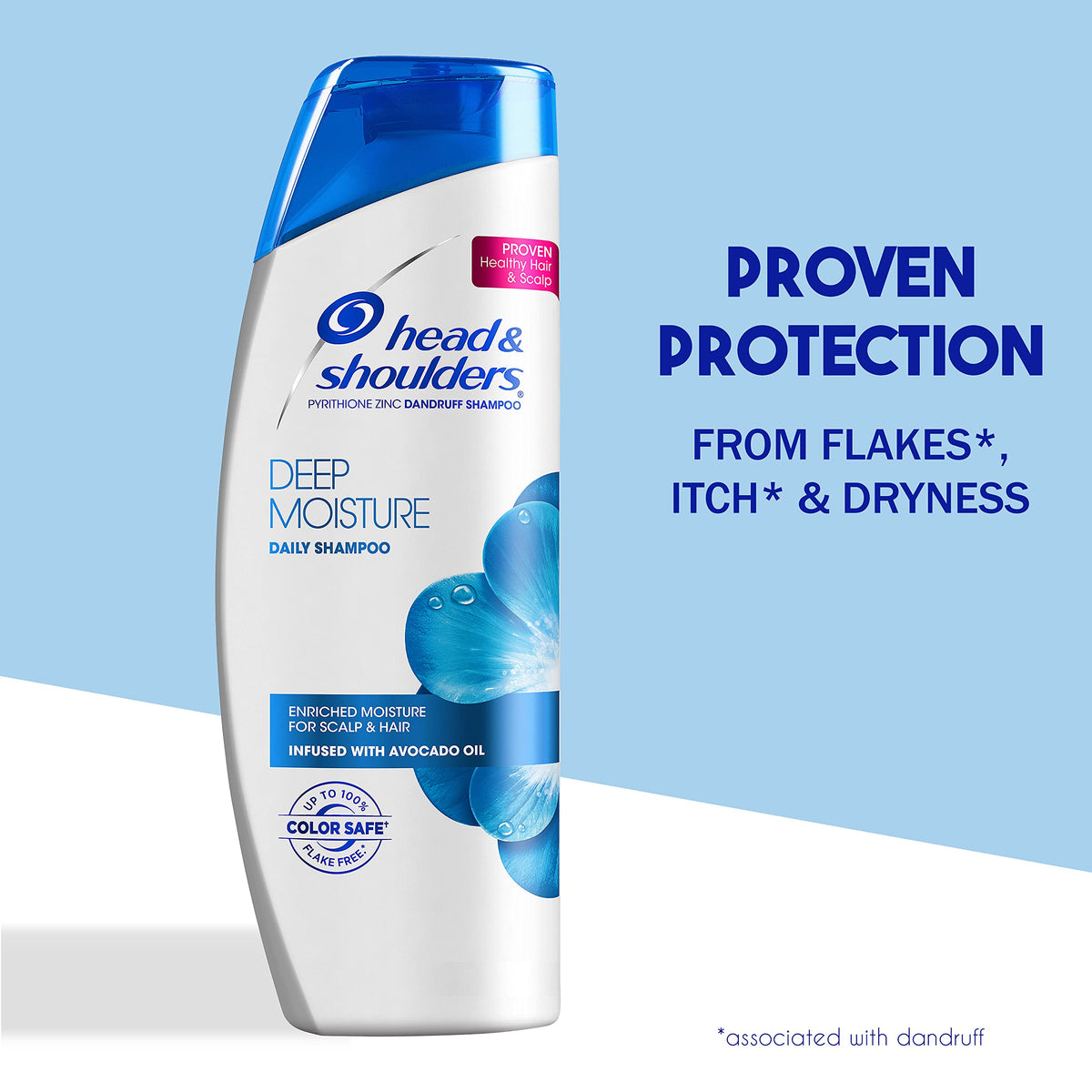 Head & Shoulders Deep Moisture bottle shown on a bathroom shelf for everyday use.