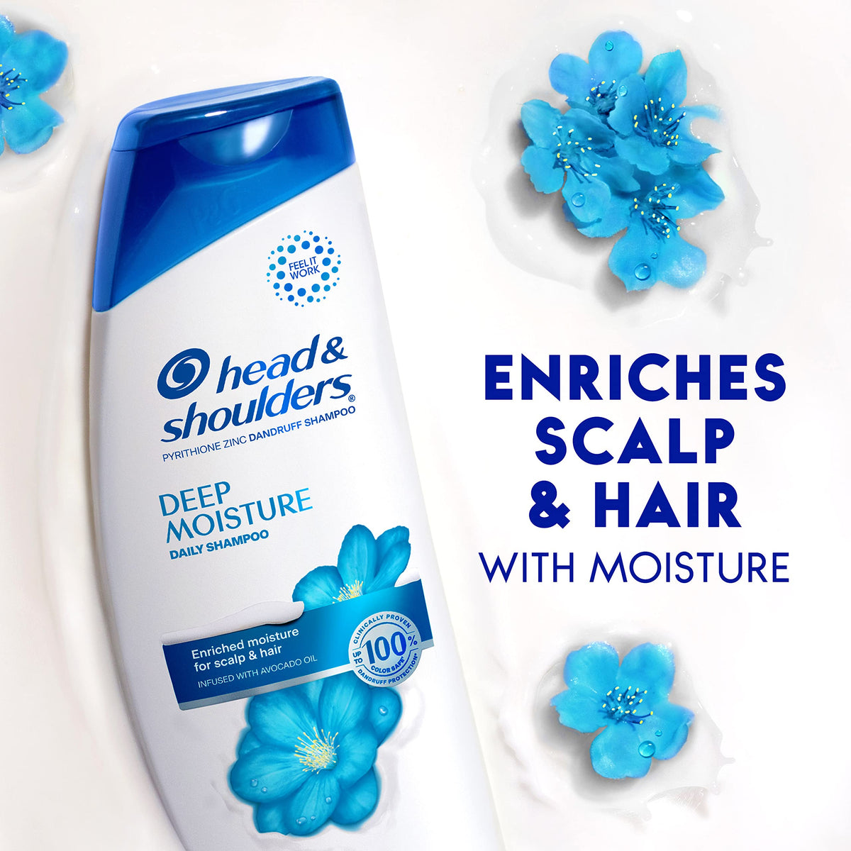 Head & Shoulders Deep Moisture formula delivers hydration for dry hair during wash.