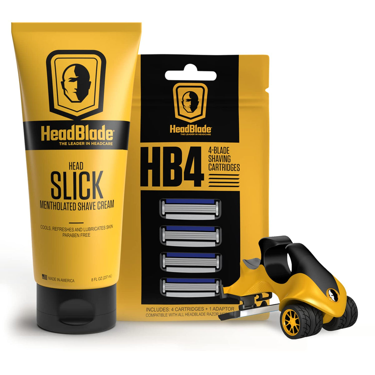 HeadBlade ATX razor close-up showing ergonomic grip for a smoother shave.