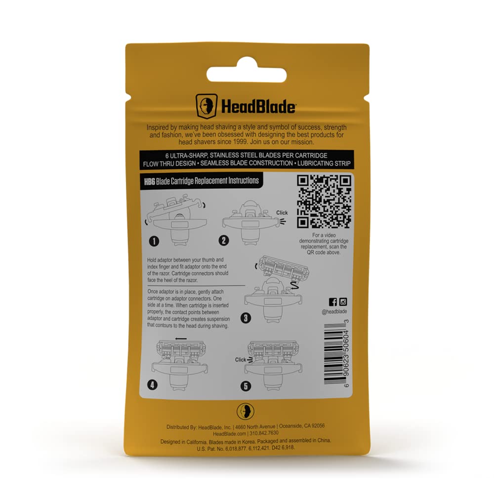 Unboxing HeadBlade HB6 3-pack shows ready-to-use cartridges.