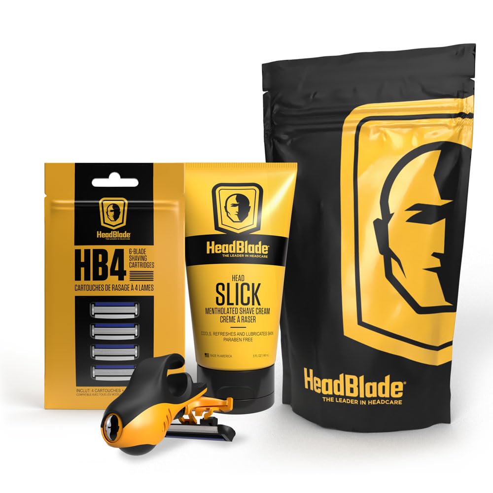 HeadBlade Moto razor in hand for precise edging and control.