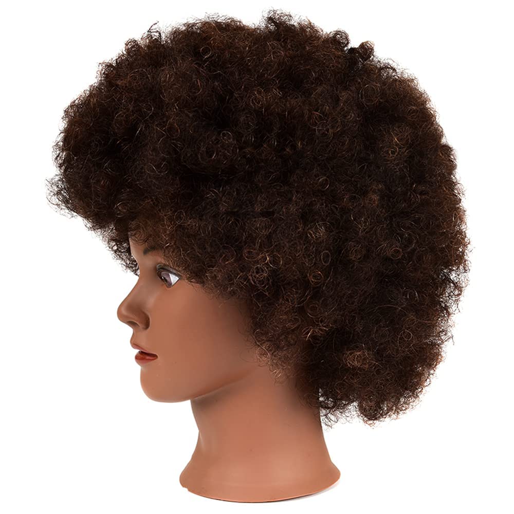 Headdoll Afro curly mannequin head ideal for braiding and styling practice.