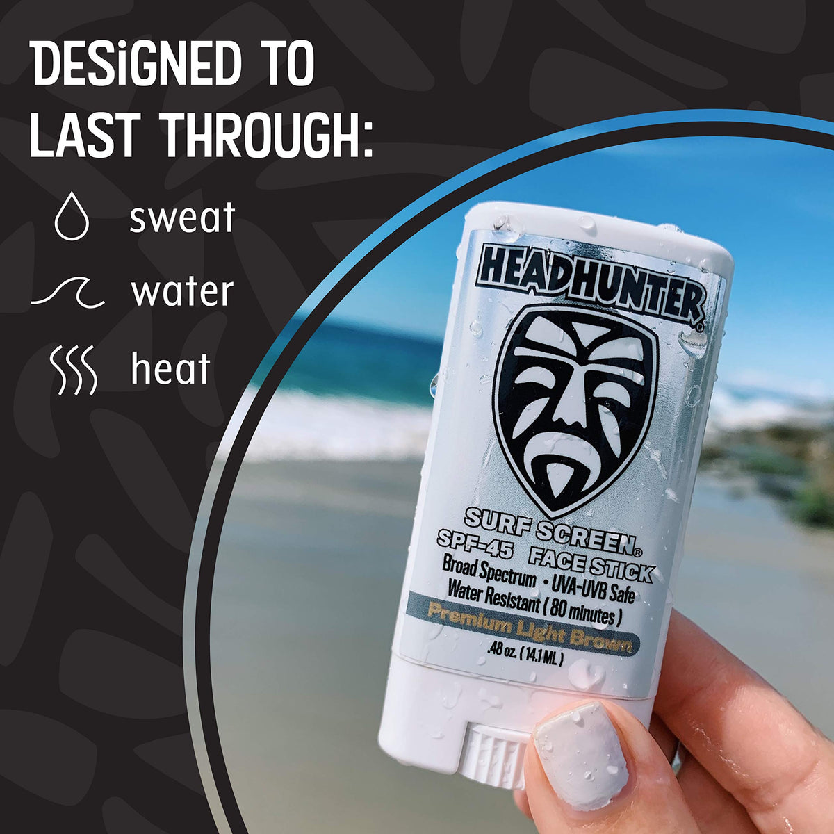 HeadHunter SPF 45 tint swatch on skin for natural-looking protection