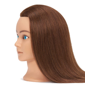 Headwinn human hair mannequin head close-up highlighting quality strands for dyeing and styling.