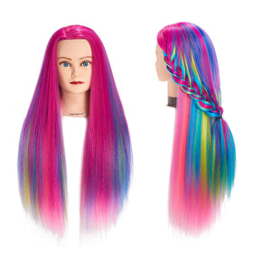 Headwinn Training Head front view with long synthetic hair for practice.