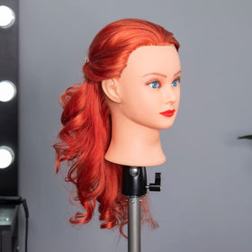 Headwinn Traininghead 20-22in side view showing natural hair movement for cutting and shaping.