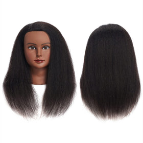 Headwinn Traininghead close-up highlights 14-inch black hair for styling.