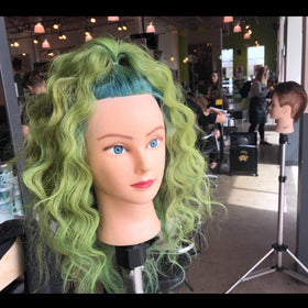 Headwinn Traininghead curling and straightening ready for heat styling.