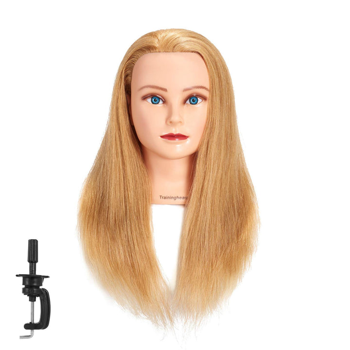 Headwinn Traininghead natural blonde front view for realistic salon practice.