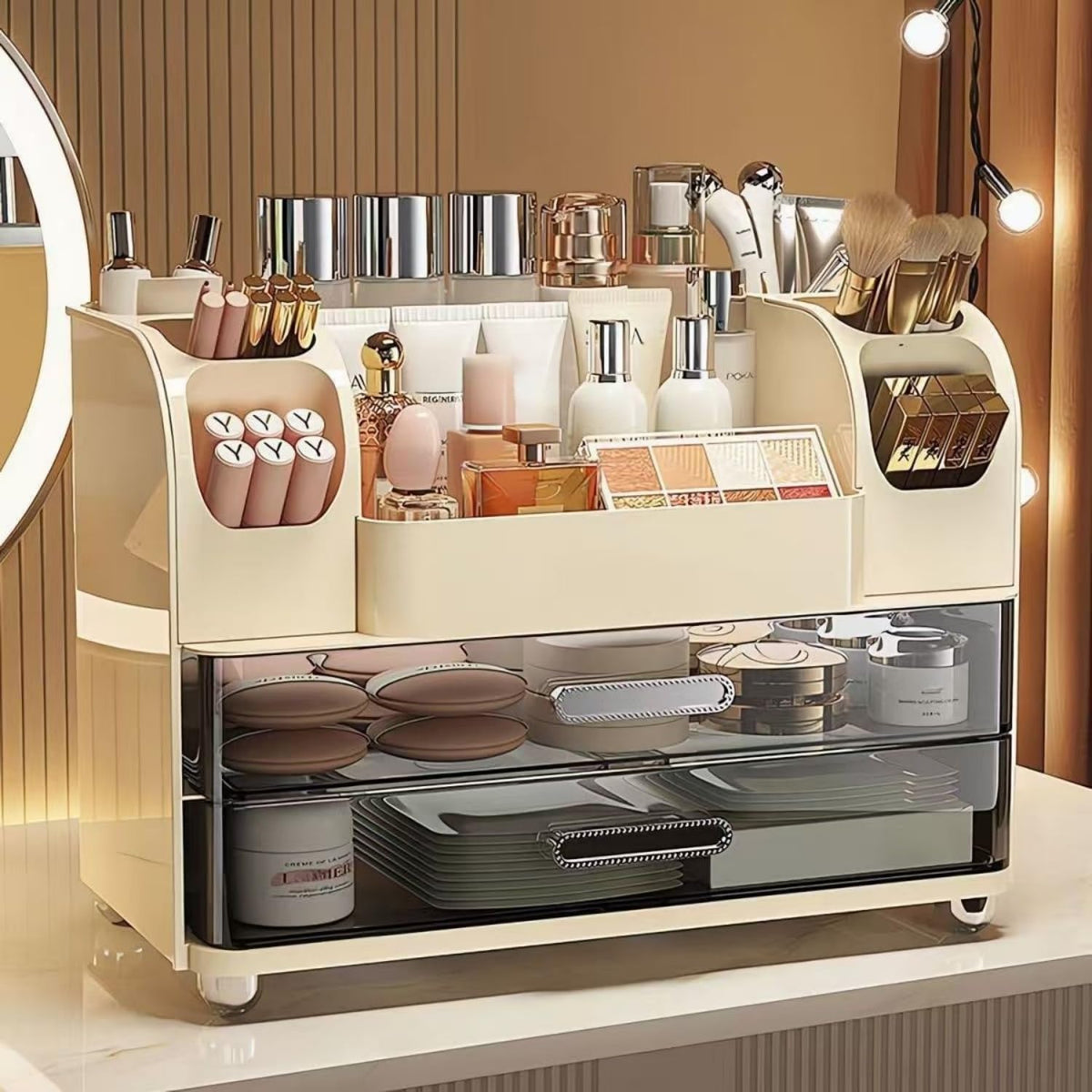 Heaime bathroom countertop organizer with brush holder helps tidy daily routines