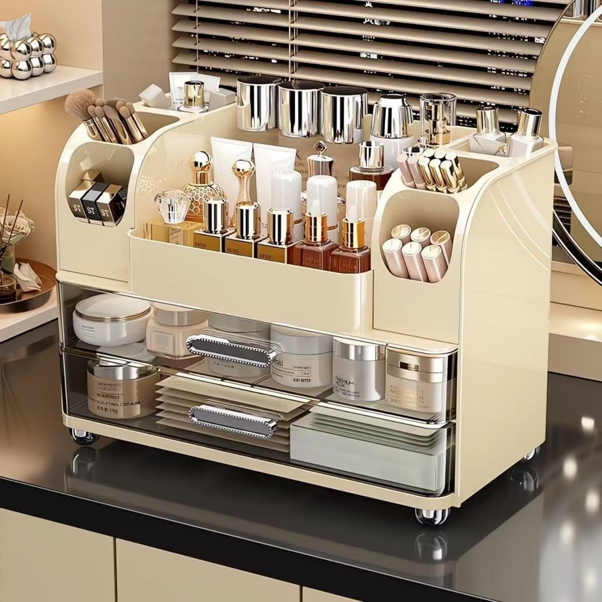 Heaime makeup organizer with drawers for vanity keeps cosmetics organized and accessible