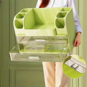 Heaime makeup organizer skincare bottles shelf displays tall bottles with organization benefits.