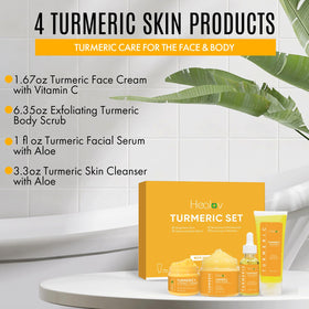 Healov turmeric body scrub texture on tub for smoother skin.