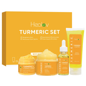 Healov turmeric face cream with vitamin C jar—brightening under-eye skin.