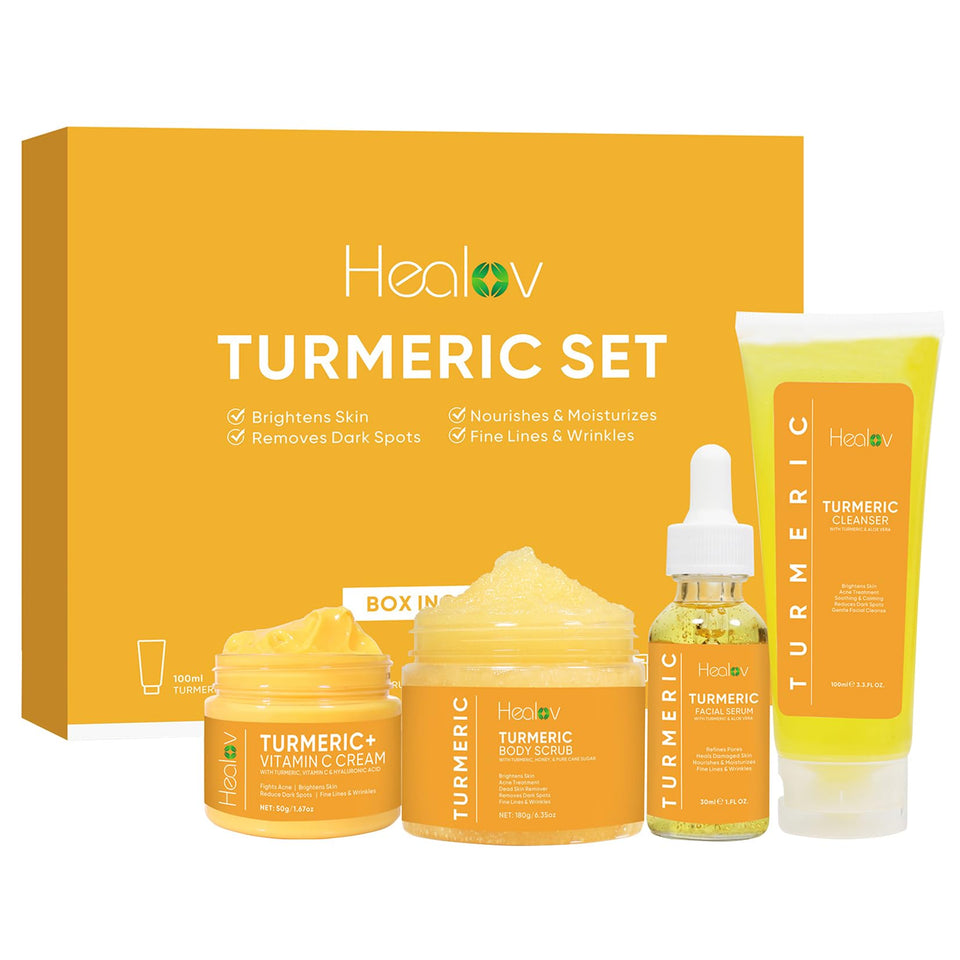 Healov turmeric face cream with vitamin C jar—brightening under-eye skin.