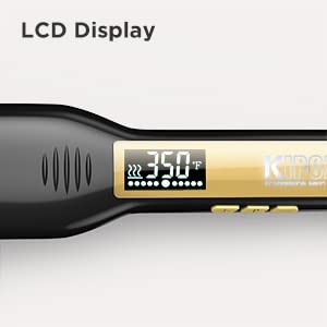 HealSmart flat iron shown with digital LCD display for precise heat control