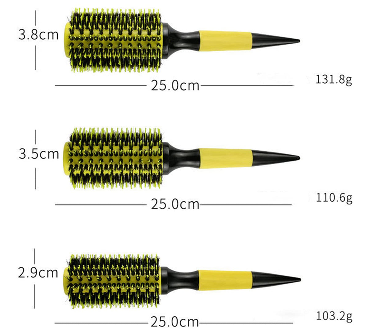 Healthcom 3-in-1 round brush small size close-up demonstrating curling capability.