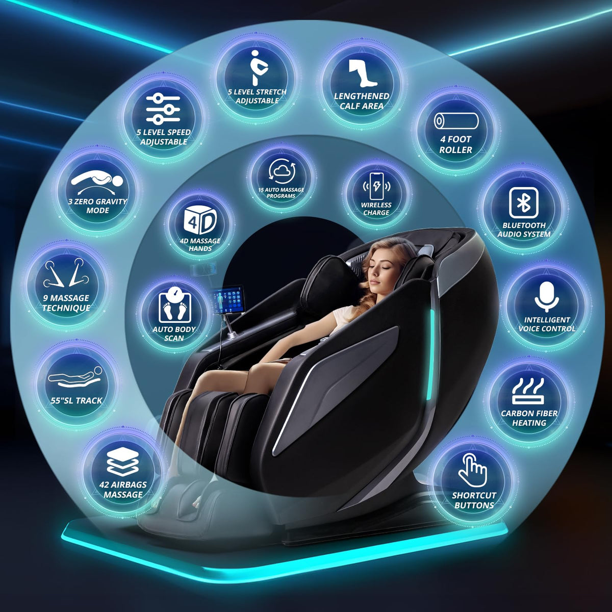 HealthRelife 4D massage chair in zero gravity mode reduces joint pressure