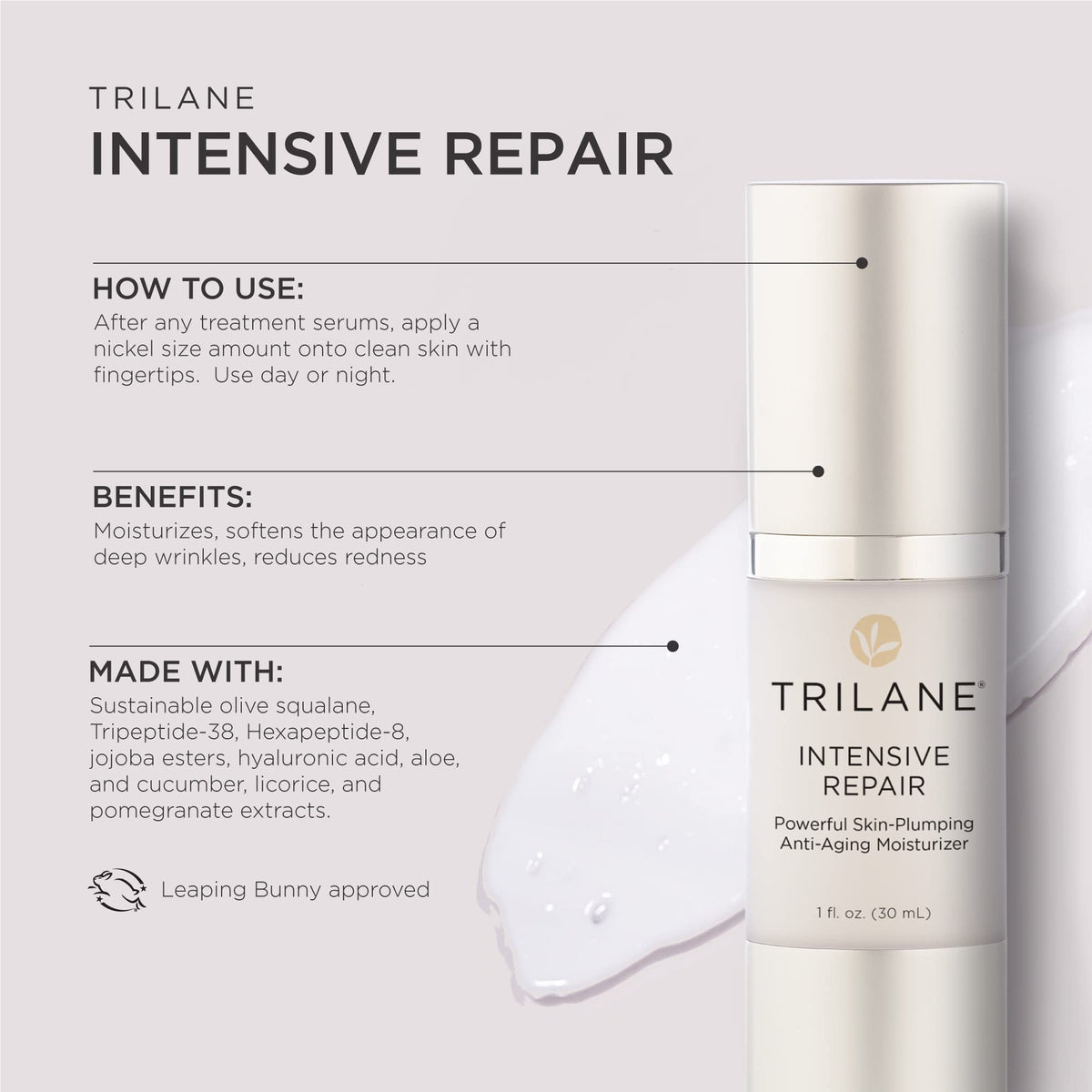 Trilane Intensive Repair cream texture swatch emphasizing rich hydration