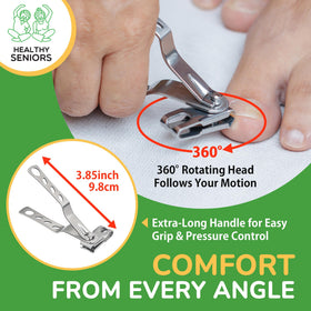 Healthy Seniors extra-wide jaw clipper handles thick nails with reduced hand strain.