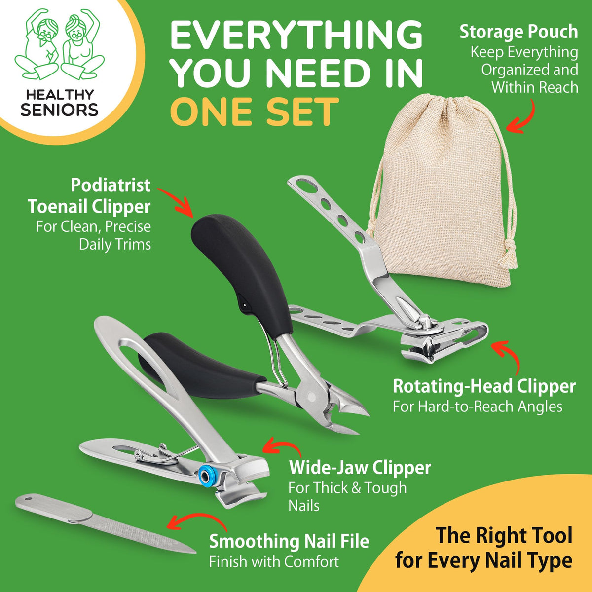 Healthy Seniors podiatrist-grade blades ensure precise cuts with easy grip.