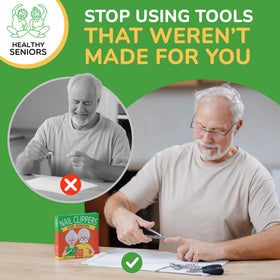 Healthy Seniors rotating-head toenail clipper adapts to angles for easy positioning.