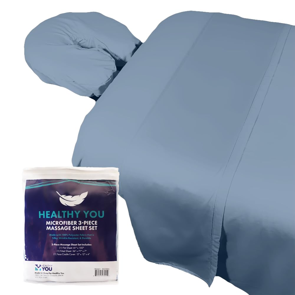 Healthy You massage sheet set in Wisteria on table offers client comfort and professional styling.