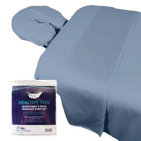 Healthy You massage sheet set in Wisteria on table offers client comfort and professional styling.