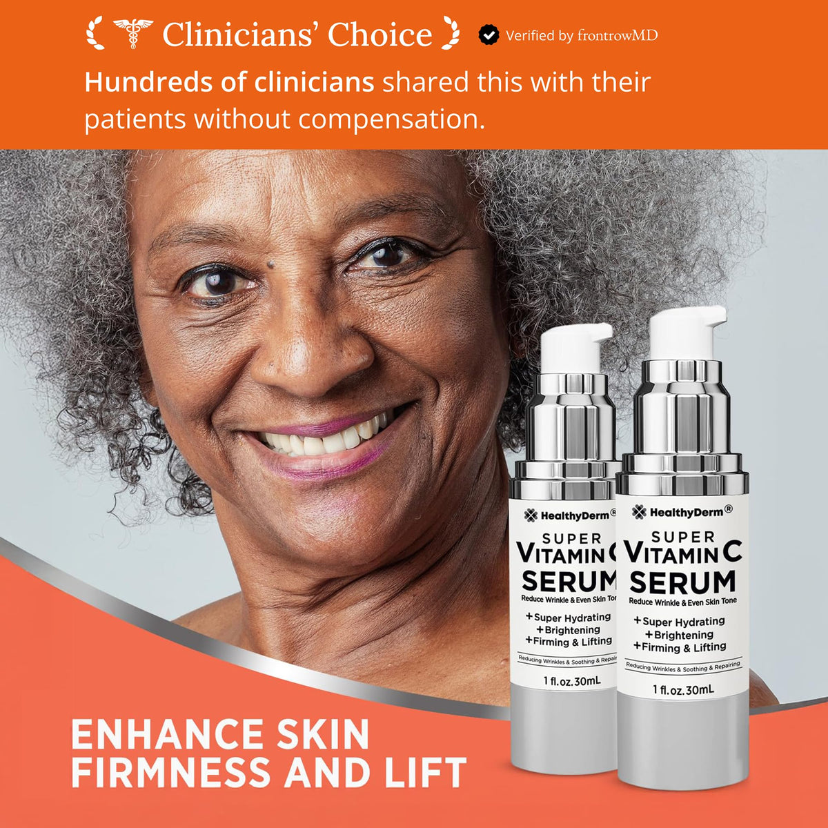 HealthyDerm Vitamin C serum pump shot demonstrating easy, mess-free application