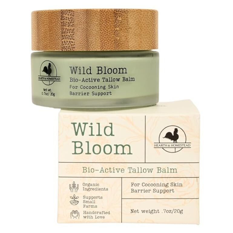 Hearth and Homestead Blue Tansy Face Balm jar close: fast-absorbing hydration for daytime wear.