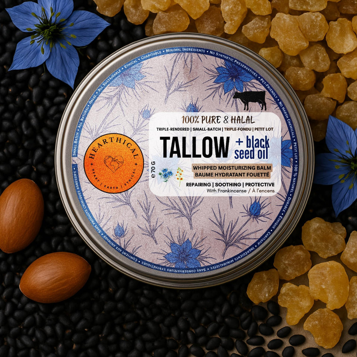 Hearthical black seed oil infused tallow symbolizing calming skin support