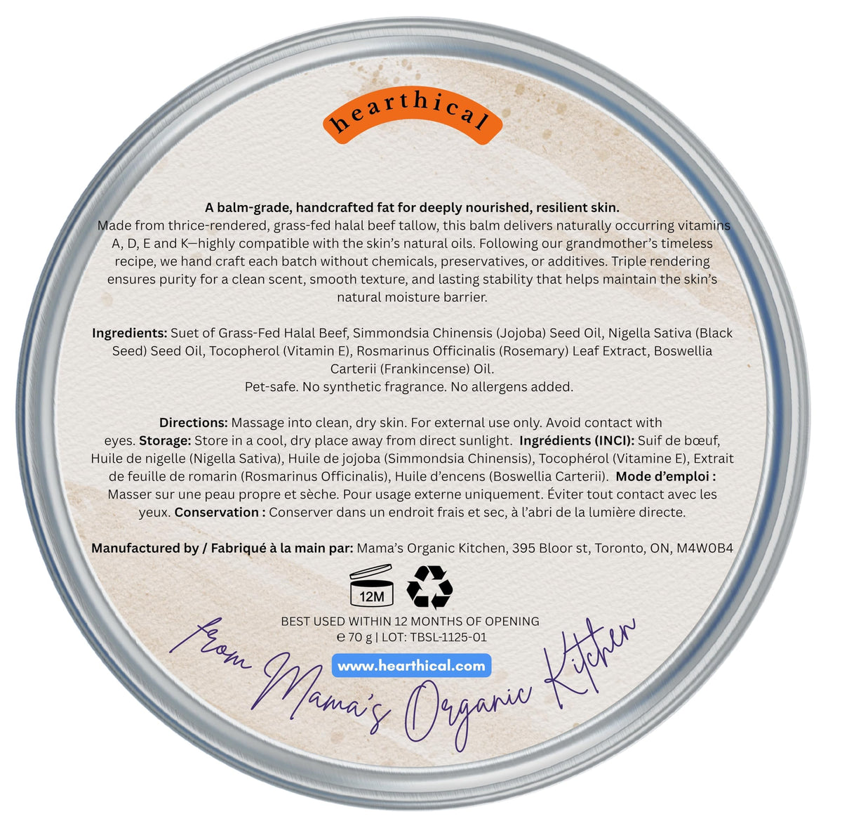 Hearthical ethical Canadian sourcing label on beef tallow
