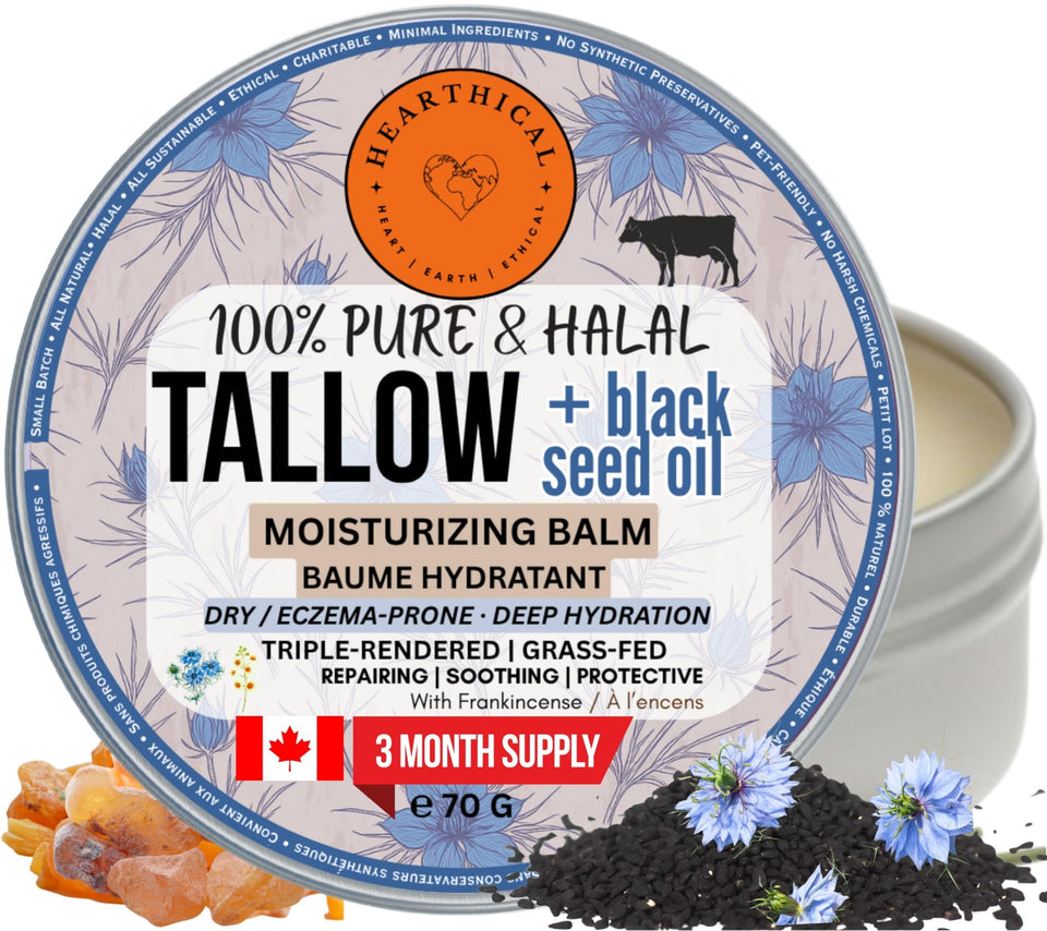 Hearthical halal grass-fed beef tallow face cream in a jar for hydration