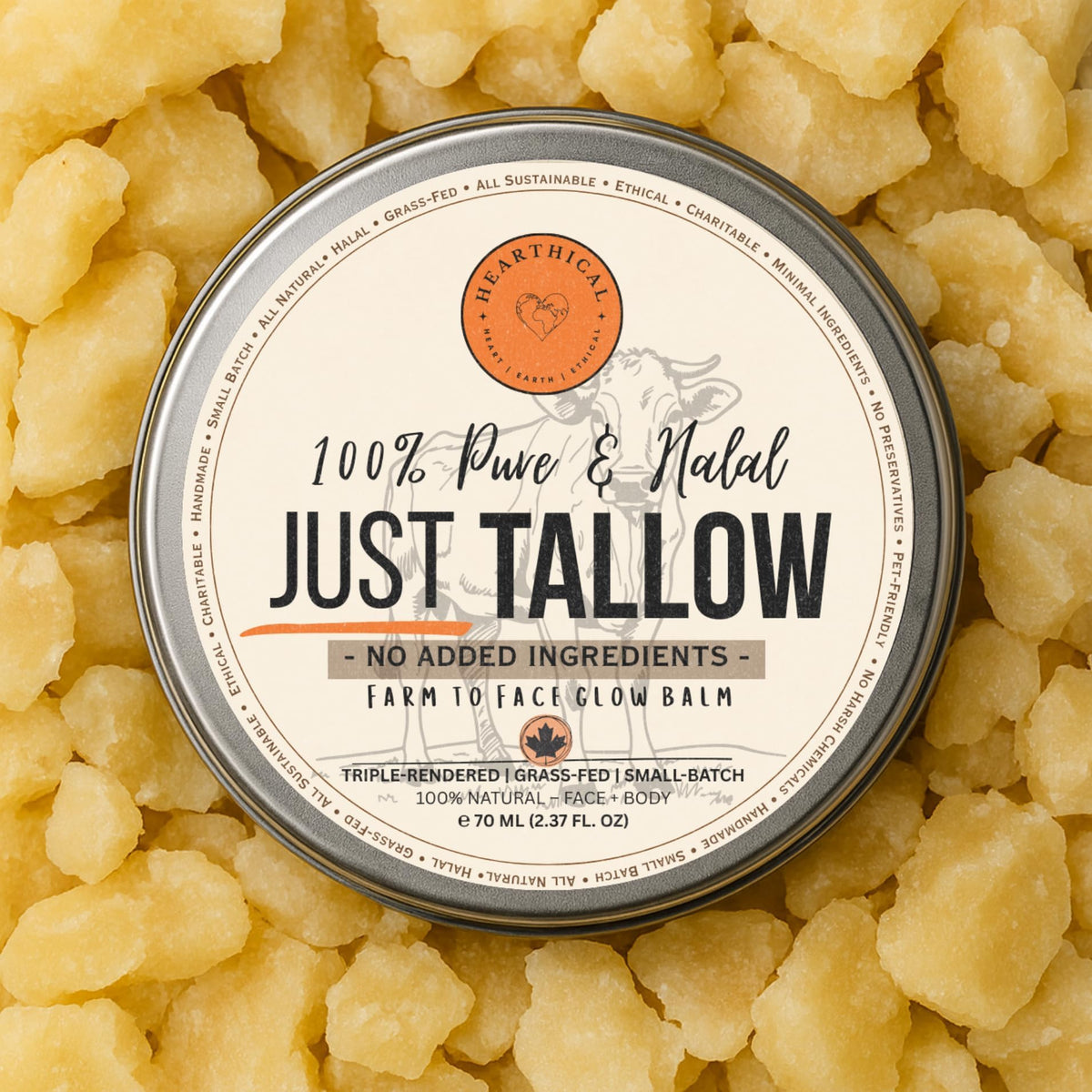 Hearthical Just Tallow scoop between fingers melts onto skin for easy use.