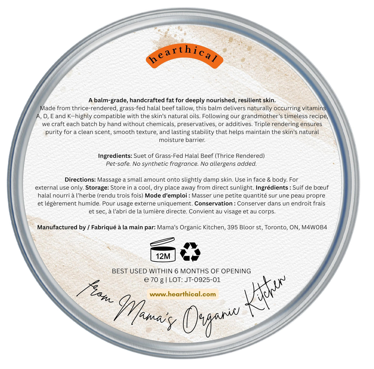 Hearthical Just Tallow textured balm for face, body, and lips.