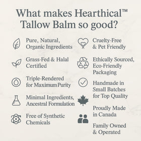 Hearthical Just Tallow vitamin-rich formula supports daily moisture.