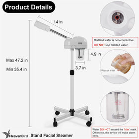 Height-adjustable HeavenBird steamer for precise facial positioning