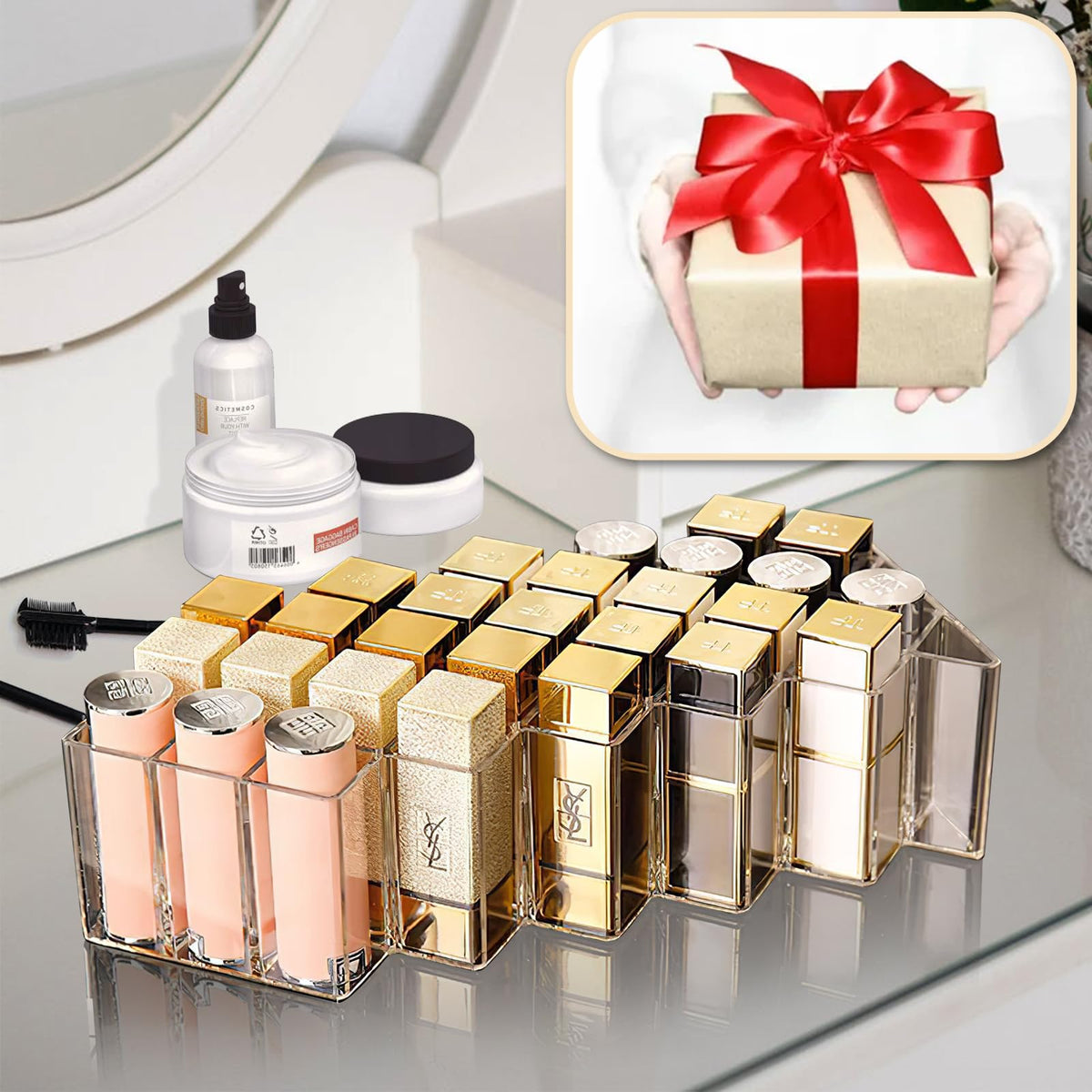 Hebaogugu easy-clean lipstick organizer, simple wipe-down after use.