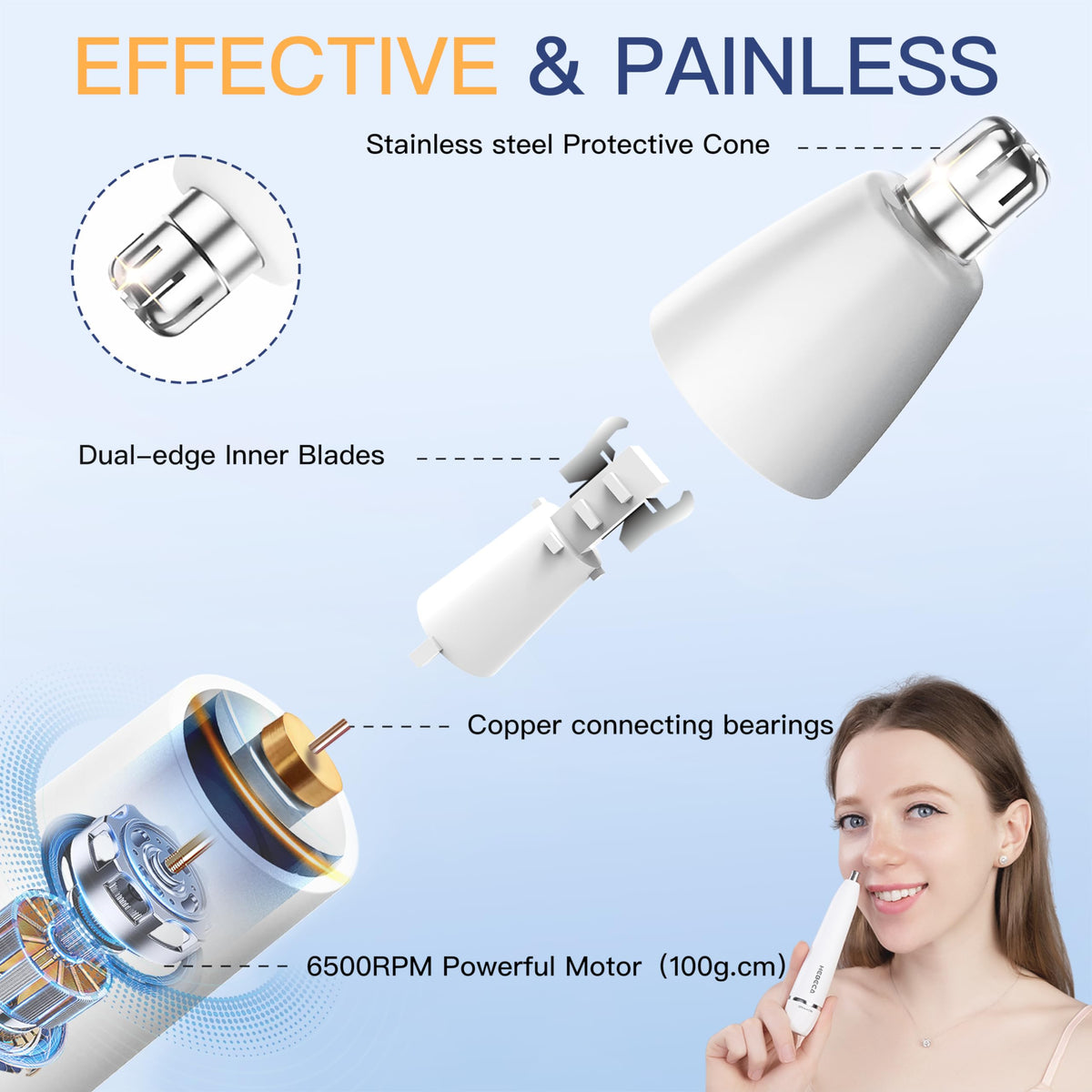 HEBECA IPX6 waterproof head for easy cleaning.
