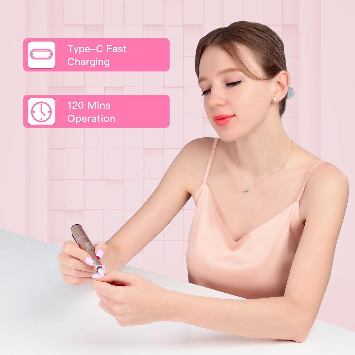 HEBECA low-heat quiet operation during nail care sessions.