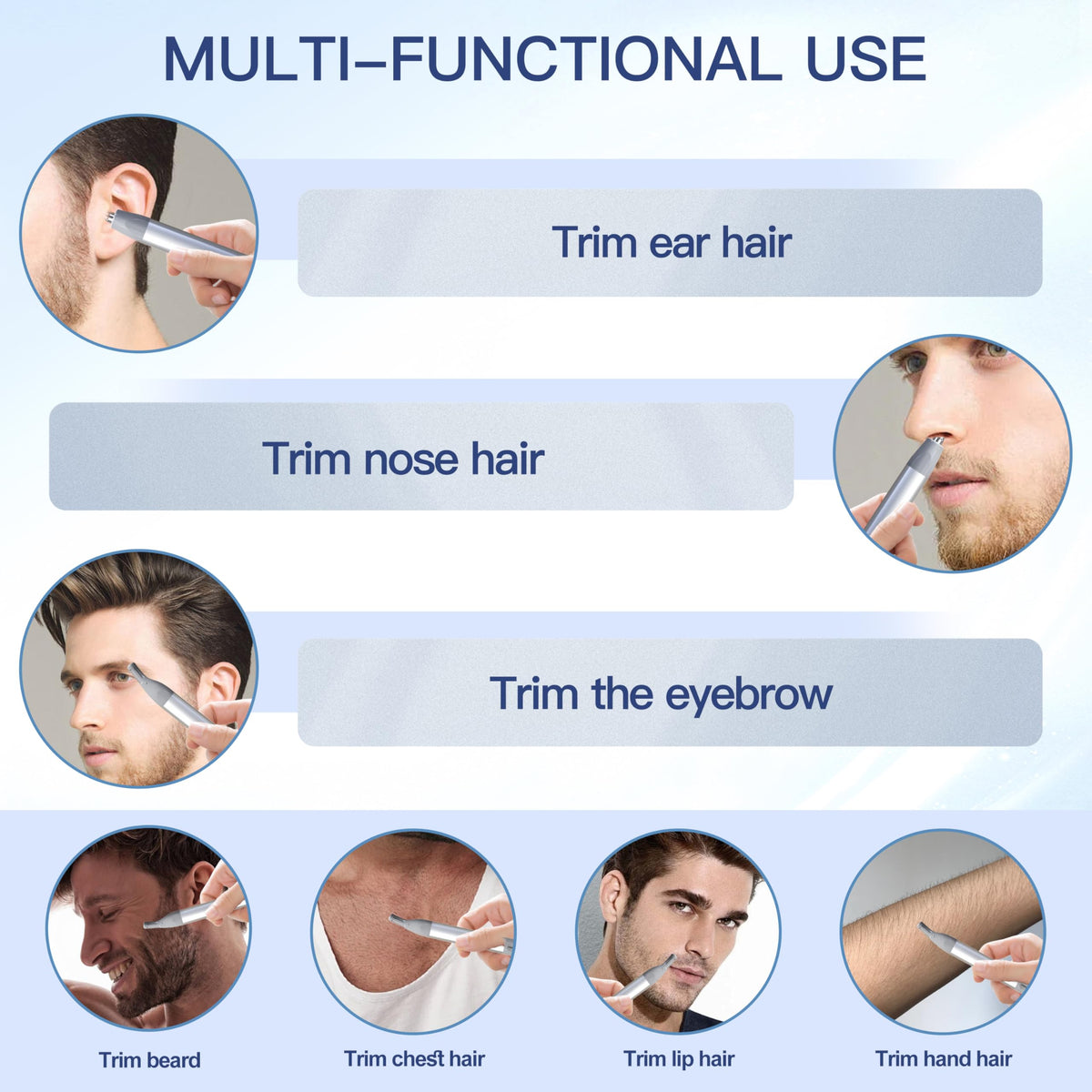 HEBECA nose trimmer cone tip delivers gentle trimming.
