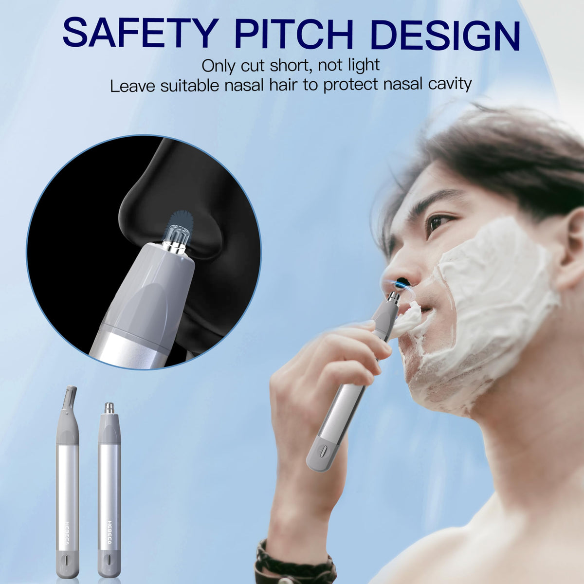 HEBECA nose trimmer waterproof design for quick rinsing after use.